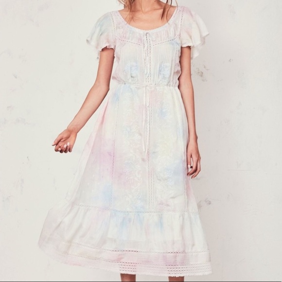 LoveShackFancy Madeline Tie Dye Midi Dress Lace - Picture 3 of 8
